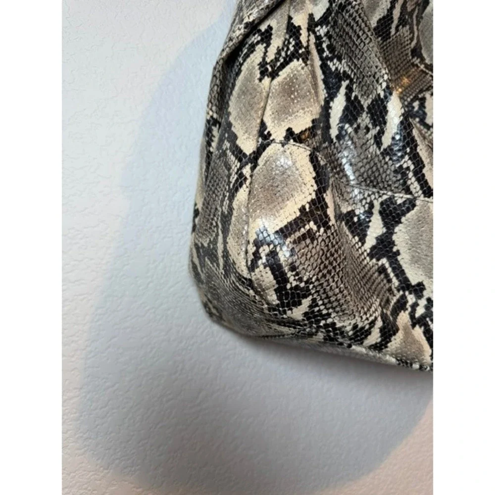 Streets Ahead Snakeskin Embossed Hobo Bag Grey Black Patent Handle Made in USA